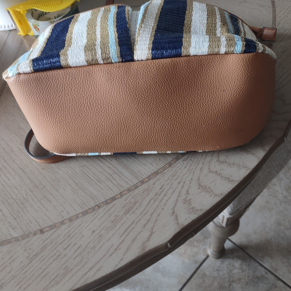 Striped Tan and Blue Women's Rossetti Tote Bag - Picture 5 of 7